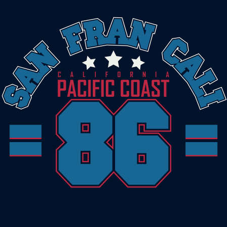 California Sport wear typography emblem, t-shirt San Francisco stamp graphics, vintage tee print, athletic apparel design fashion clothes.のイラスト素材