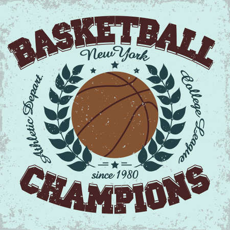 Chicago Basketball Team t-shirt graphics, american College Championship grunge Emblem, Basket Ball with laurel wreath Sport Athletics typography stamp, vintage sport-wear tee print designのイラスト素材
