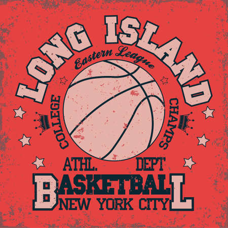 New York Basketball Team t-shirt graphics, american College Championship grunge Emblem, Basket Ball with laurel wreath Sport Athletics typography stamp, vintage sport-wear tee print designのイラスト素材