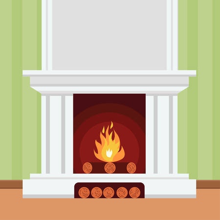 Fireplace in flat design style Christmas fireplaceの写真素材