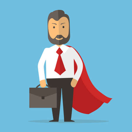 Businessman superhero - Business concept cartoon illustration isolated on blueの写真素材