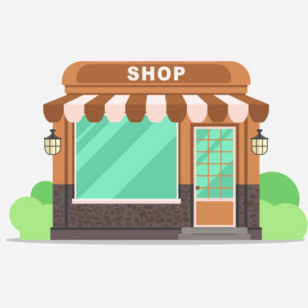 Street shop building facade, small store front, shopping design detailed illustration. Vectorのイラスト素材