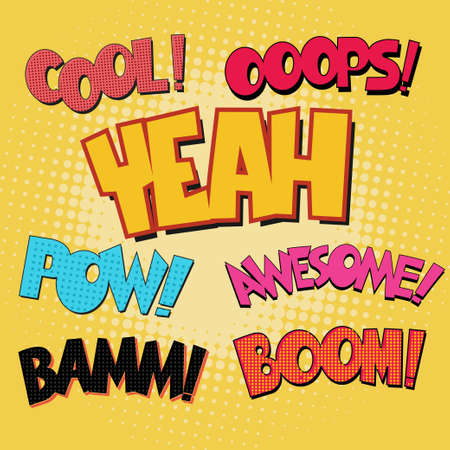 Comic Book Bubble Text set on a dots pattern background in Pop-Art Retro Styleのイラスト素材