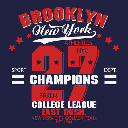 New York Brooklyn Sport wear typography emblem, t-shirt stamp graphics, vintage tee print, athletic apparel designのイラスト素材