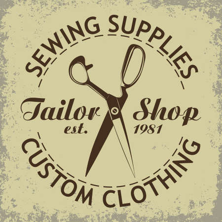 Sewing emblem, Tailor scissors, Clothing shop sign. Vector logo designのイラスト素材