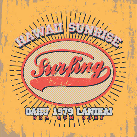 Surfing t-shirt graphic design. Hawaii surfing. Surfers wear typography emblem. Creative design. Vectorのイラスト素材