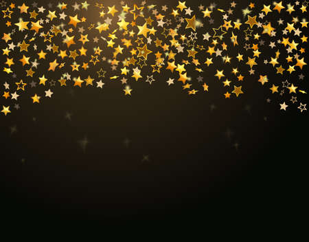 Gold stars Holiday background, Falling golden shining star on dark background.のイラスト素材