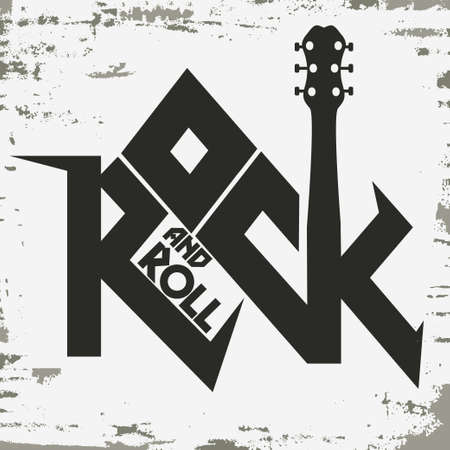 Rock and roll music grunge print, vintage label, rock-music tee print stamp, graphic design. t-shirt print lettering artworkのイラスト素材
