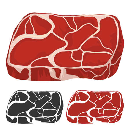 Meat cut, Fresh meat products - pork, beef, lamb, steak cartoon, BBQ food design, bacon fillet ham. Vectorのイラスト素材