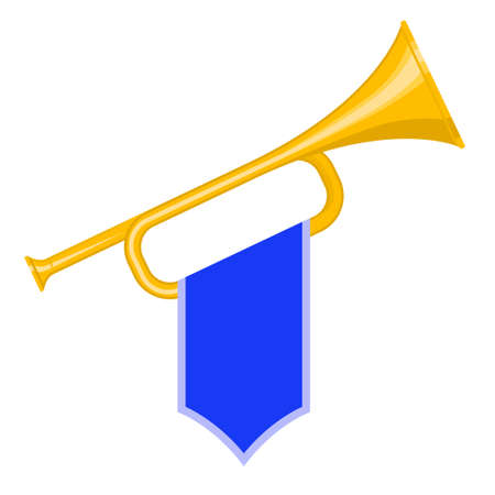 Trumpet with blue flag icon. Bugle Cartoon Illustration. Horn Flat design. vectorのイラスト素材