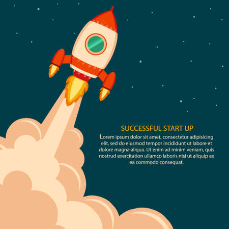 Space rocket launch. Project development. Start up concept flat style. Vectorのイラスト素材