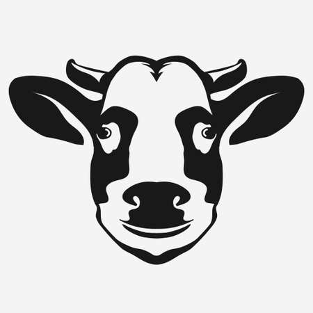 Cow head. Butcher shop sign with silhouette of bull, beef label, typographic badge and design elementのイラスト素材