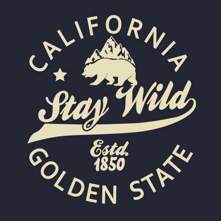 California typography print, grizzly Bear t-shirt. in black background.のイラスト素材