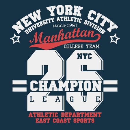 New York Manhattan Sport wear typography emblem, t-shirt stamp graphics, tee print, athletic apparel designのイラスト素材