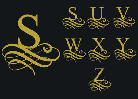 Curly font caligraphic alphabet. vectorのイラスト素材