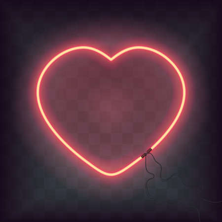 Neon heart sign on transparent background. Retro Bright heart for Happy Valentine Day greeting card, banner. Vectorのイラスト素材