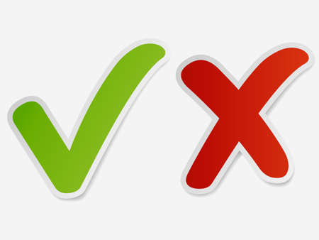 Check mark stickers, Green Tick and red cross signs. Button for vote YES and NO. Vectorのイラスト素材