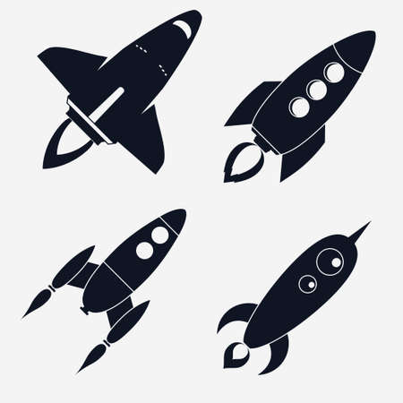 Rocket ships Set, Spaceship Start Up flat style Set, Space shuttle rocket launch symbol. Vectorのイラスト素材