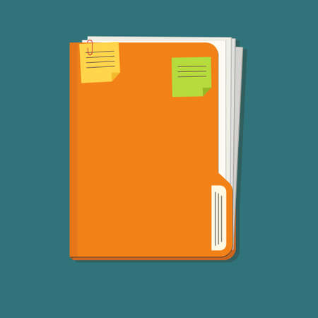 Documents folder icon with paper sheets and note reminder sticker. Business document conceptのイラスト素材
