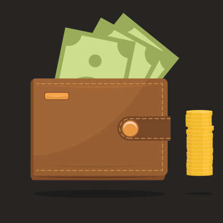 Wallet full of money. Paper bank none and gold coins.のイラスト素材