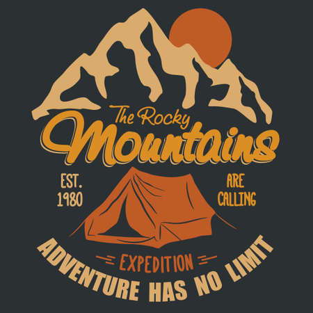 Adventure t-shirt. Outdoor expedition typography, poster with mountains.のイラスト素材