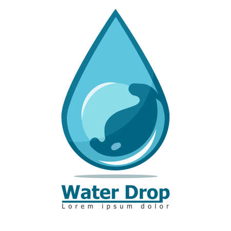 Water drop, Blue underwater bubble symbol on white bacground, vector.のイラスト素材
