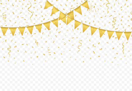 Golden Flags with Confetti background vectorのイラスト素材