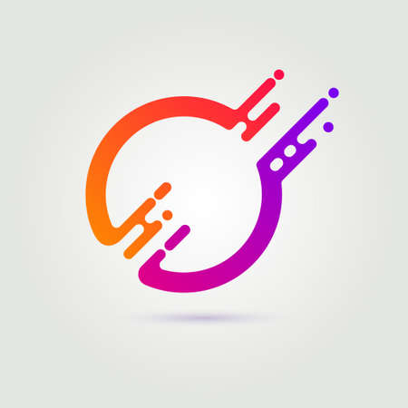 Circle emblem with liquid ink splashes, paint splatter frame, abstract colorful futuristic style vectorのイラスト素材