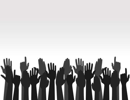 Hands raised upward in gray background. Election concept. Arms in the top. Vectorのイラスト素材