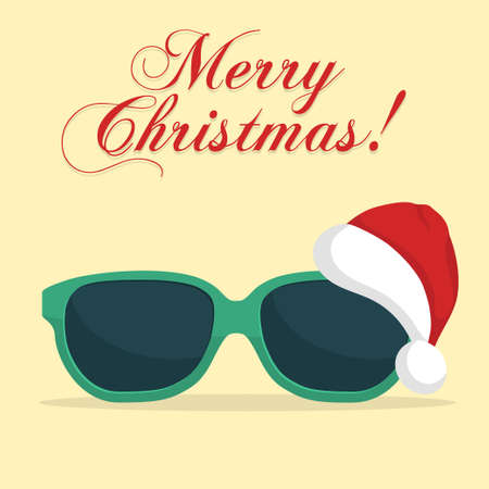 Sunglasses with Santa Klaus Hat. Christmas background template. New Year on the beach. Vectorの写真素材