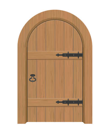 Wooden door, Interior apartment closed door with iron hingesのイラスト素材