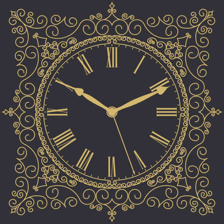 Antique old clock face. Old Vintage Retro dial with roman numbers. Vectorのイラスト素材