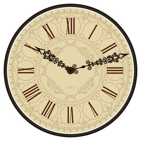 Antique old clock face. Old Vintage Retro dial with roman numbers. Vectorのイラスト素材