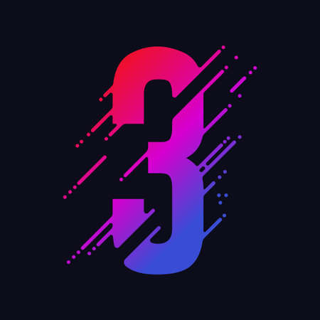 Number with liquid splash and drops, abstract colorful digits, ink mathematic symbol. Vectorの写真素材