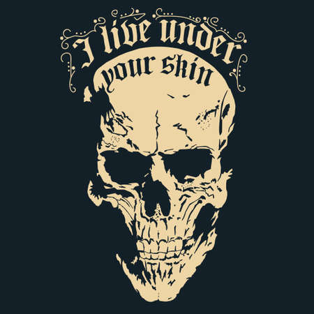 Skull with a lower jaw print, Hand drawn Detailed sketchy t-shirt design vectorのイラスト素材