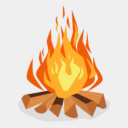 Bonfire - camping, burning woodpile, campfire or fireplace. Vectorの写真素材