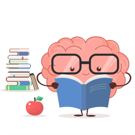 Brain with glasses and book on white background, human train intellect, knowledge, education and Brainstorm concept. Vectorのイラスト素材