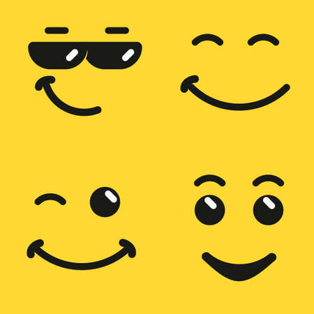 A Smiling face emoji isolated on plain yellow background.のイラスト素材