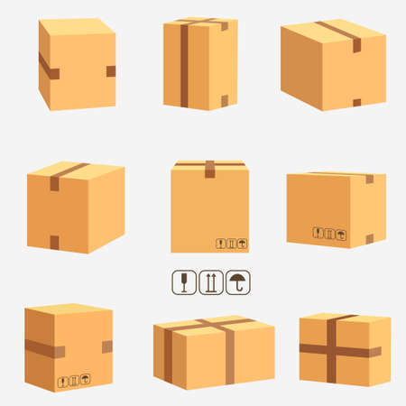 Cardboard boxes, stacked sealed goods. vectorのイラスト素材