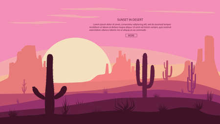 Desert landscape Cactuse and mountains , sunset in cannon, Background scene with stones and sand. Vectorのイラスト素材