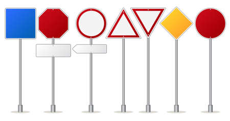 Road signs set, Traffic regulatory and warning signpost.のイラスト素材