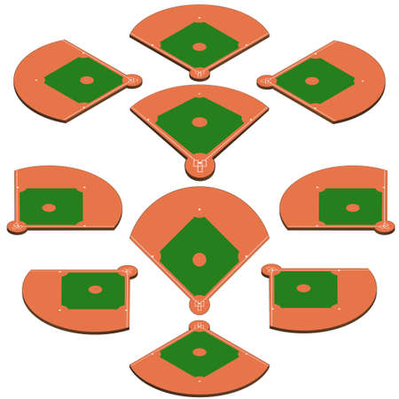 Baseball green field. Sport background. Baseball Stadium diamond Playgroung template with white lines. vector markupのイラスト素材