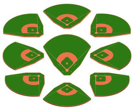 Baseball green field. Sport background. Baseball Stadium diamond Playgroung template with white lines. vector markupのイラスト素材