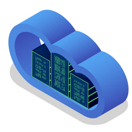 Cloud technology Isometric concept, Modern computing services. Integrated digital database, web...