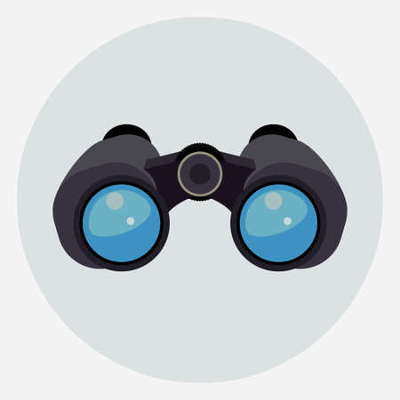 Binoculars with clear blue lenses isolated, explorer find icon. Vectorのイラスト素材