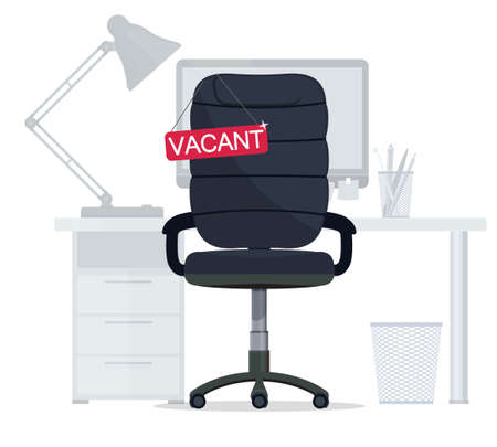 Empty Office chair with vacant sign. Employment, vacancy and hiring job, Business recruiting. Ergonomic armchair for a new executive director. Vectorのイラスト素材