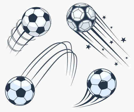 Soccer football moving swoosh elements, ball with motion trails, dynamic sport sign, sporting emblems design. Vectorのイラスト素材