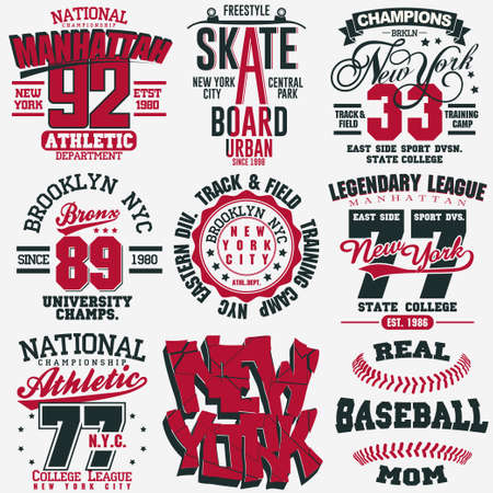 T-shirt stamp graphic set. Sport wear typography emblemのイラスト素材