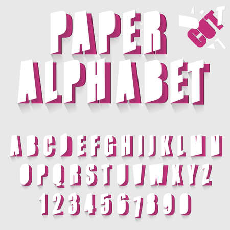 Paper cut alphabet, letters and numbers font typography. Realistic typescript character design vectorのイラスト素材