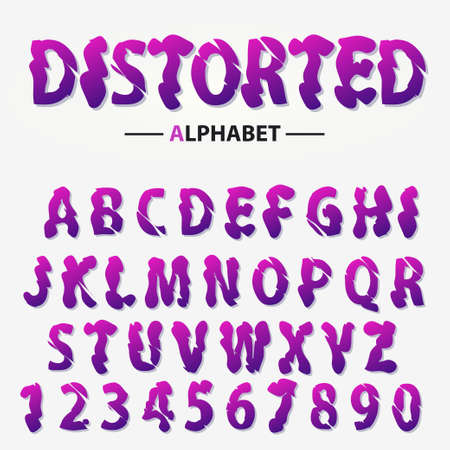 Modern futuristic alphabet, Distorted letters and numbers, abstract font typography. Broken abc Realistic typescript character design vectorのイラスト素材